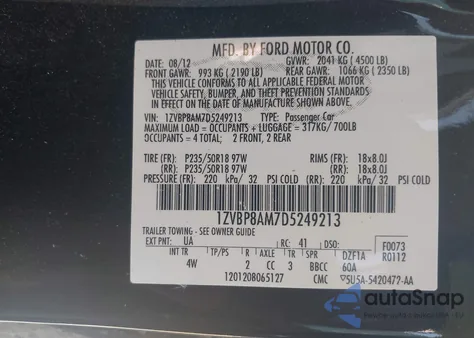 2013 Ford Mustang V6 Premium z USA, uszkodzony, nr VIN 1ZVBP8AM7D5249213